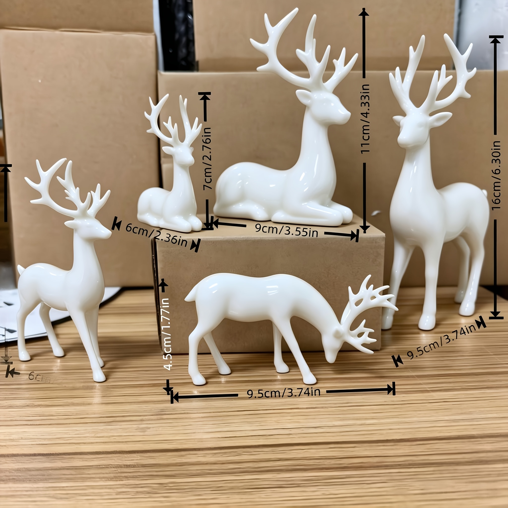 TEMU 5pcs Set, Golden Elk Figurine Ornament, Resin Statue, Home Decor Ornament, Suitable For Office, Bedroom, Living Room, And Other Desktop