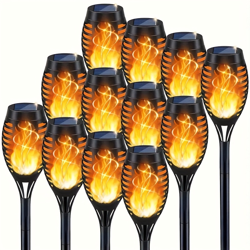 12pcs solar torch lights outdoor with realistic   auto on off garden lights suitable for pathway christmas decorations plastic torch lights for pathway ideal gift for landscaping