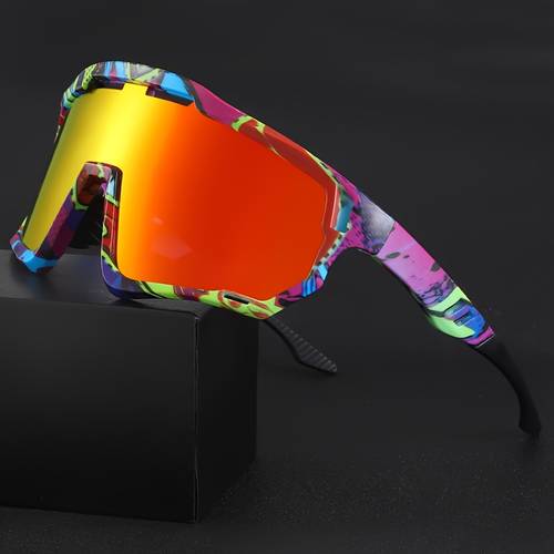item picture iridescent plated sports sunglasses cyberpunk style random color unique trendy athletic riding glasses iridescent plated full face enhancement suitable for outdoor hiking riding running trekking beach baseball golf