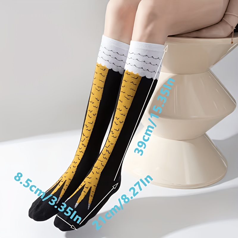 TEMU 1 Pair Funny Chicken Leg Thigh High Socks - Full-body Chicken Print Over-the-knee Suitable For College, Outdoor Travel, Thigh Warmers, Novelty
