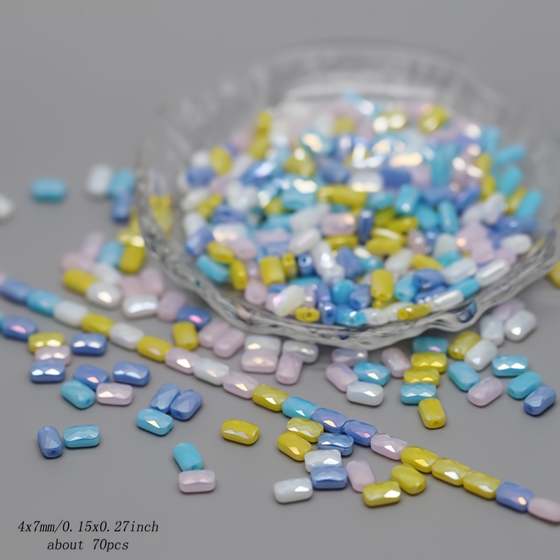 70pcs Mixed-Color 4x7mm Faceted Square Glass Beads