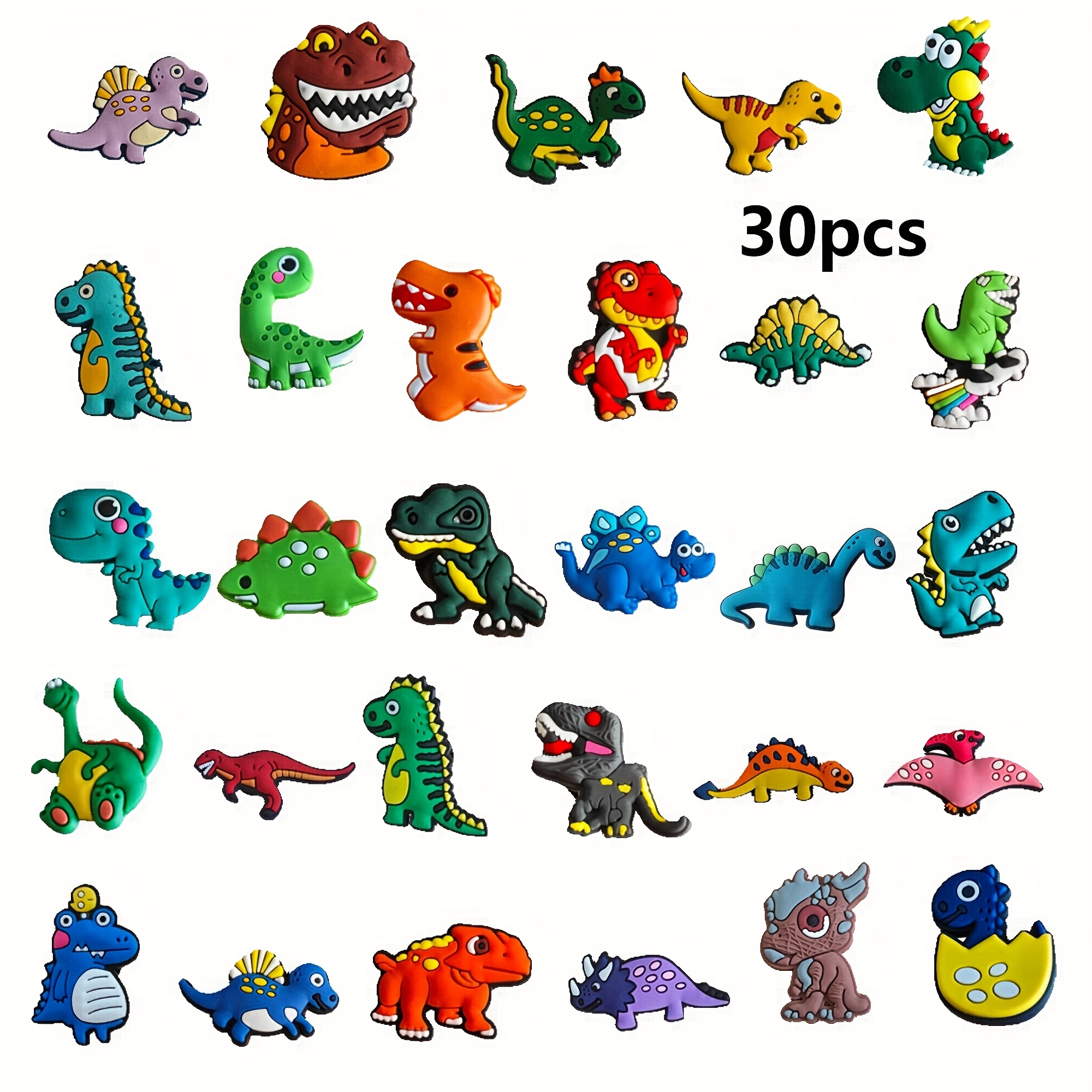 TEMU 30pcs Colorful Pvc Dinosaur Shoe Charms Set - Adorable Designs For , Ideal For Birthday, Christmas, Valentine's, Halloween Party Favors, Party