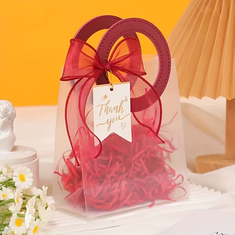 16 Reusable PVC Transparent Gift Bags with Raffia & Ribbons