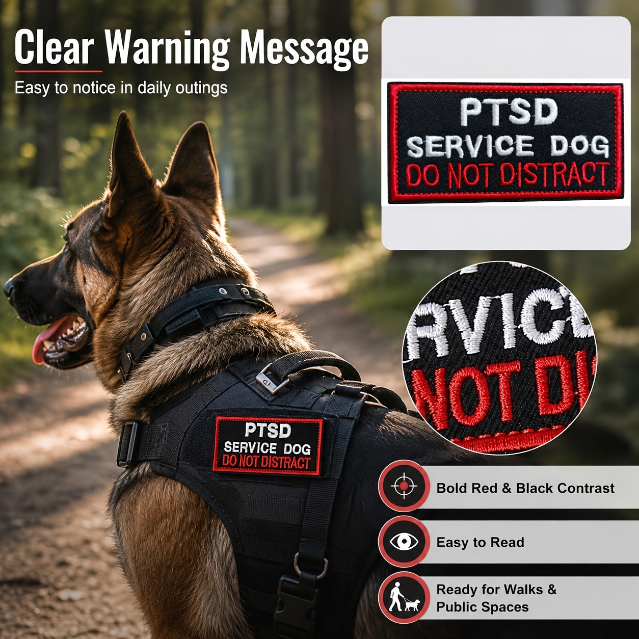 TEMU Service Dog Do Not Disturb Embroidered Patch, Red And Black Pet Chest Harness Warning Sticker, Removable Badge For Pet Vests, Service Dog