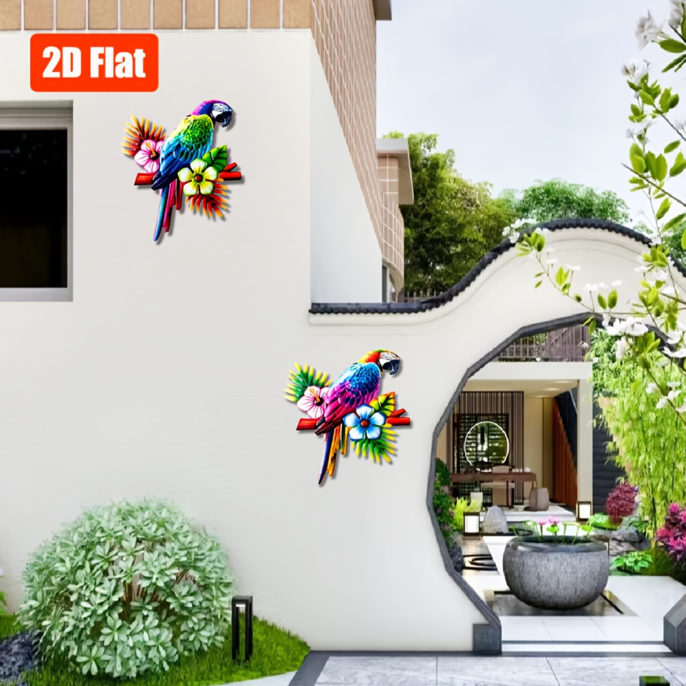 Metall Vogel Wandkunst Dekor, Schöne Papagei Outdoor Wanddeko für Terrassenwand * Deck * Küche Balkon Tropischer Vogel Ara Wandskulptur Hängend für Innen und Außen