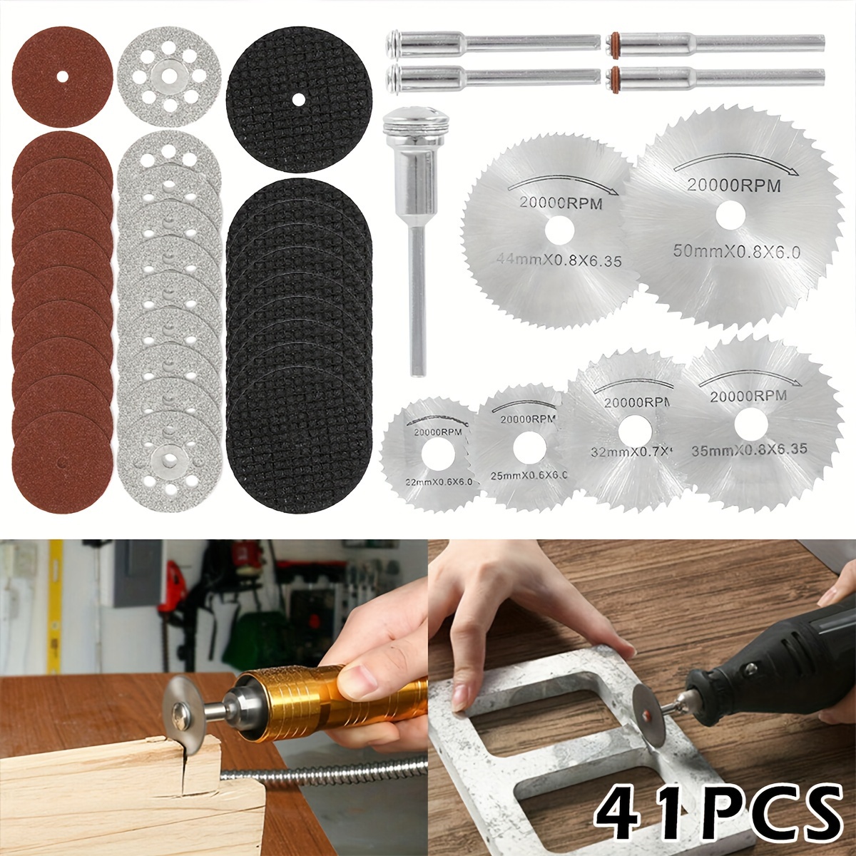 

41pcs Cutting Wheel Discs Set Hss Diamond Cutting Tool Universal Cut Off Circular Saw Blades Resin Cut Off Discs Kit With 5 Mandrels Rotary Tool Accessories For Metal Wood Plastic Glass Cutting