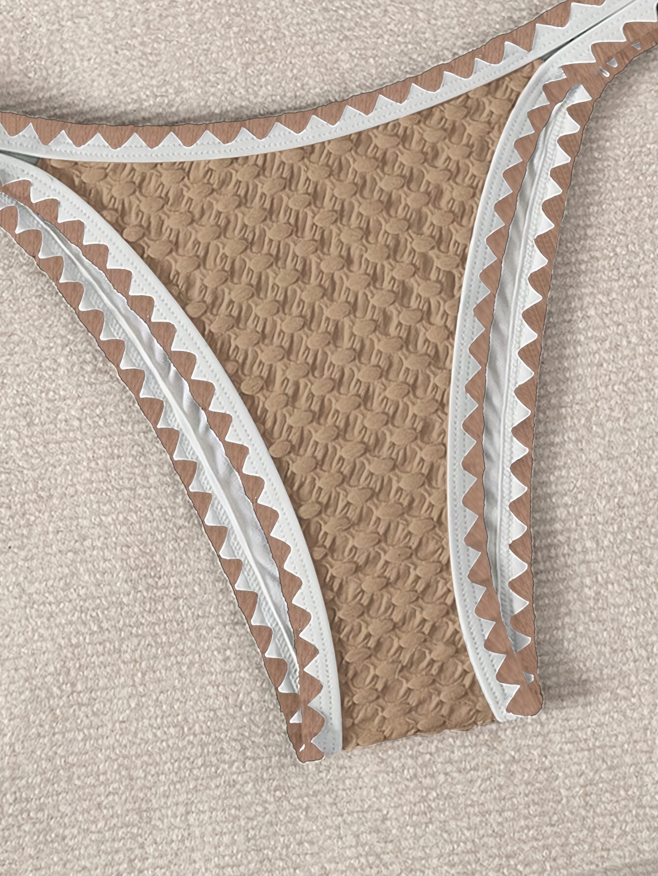 Contrast Trim Whip Stitching Textured Fabric 2 Piece Set Bikini Swimsuits, Women's Swimwear & Clothing