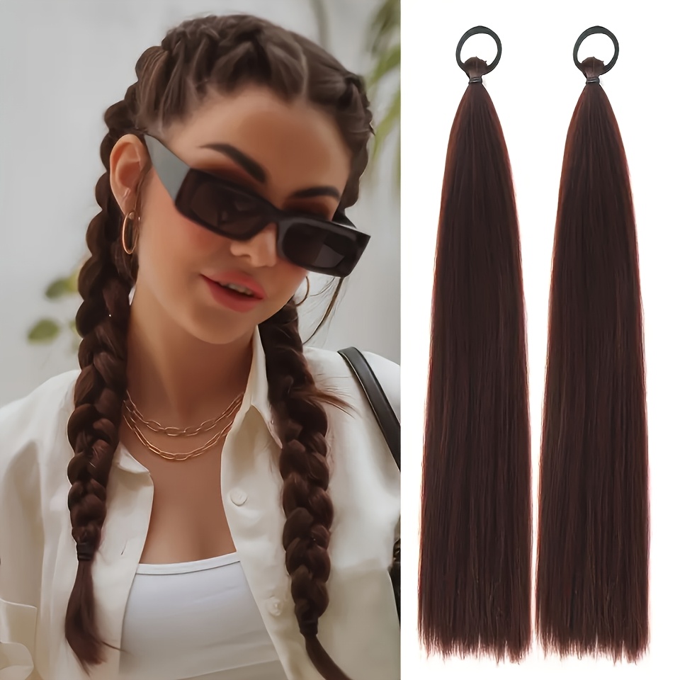TEMU 2 piezas de extensiones de de cabello trenzable para mujer, peluca de pelo sintético resistente a altas temperaturas con pinzas rectas