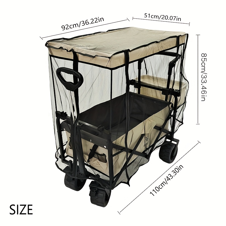 [Mosquito-Proof Wagon Cover] Black Polyester Mesh Folding Utility Wagon Insect Net Cover | Multifunctional Garden Cart Accessory Mosquito Net - Outdoor Adventure Protection Mosquito-Proof Cover, Zipper Closure, Woven, Non-Waterproof, Camping Gear for All Season