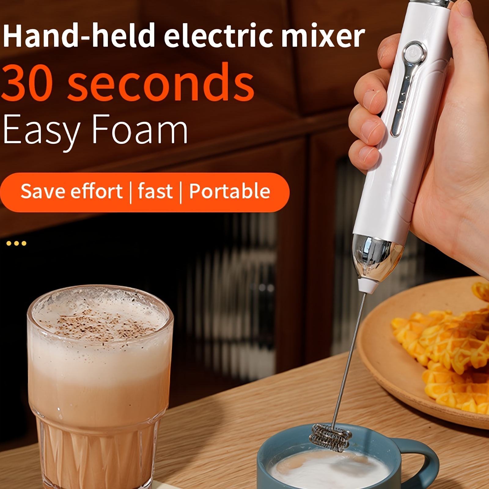 compact usb charged handheld mixer milk frother white stainless steel whisk with dual interchangeable heads for egg beating baking 800mah lithium battery ideal for coffee cappuccino household mixer cream frother wireless different baking needs details 7