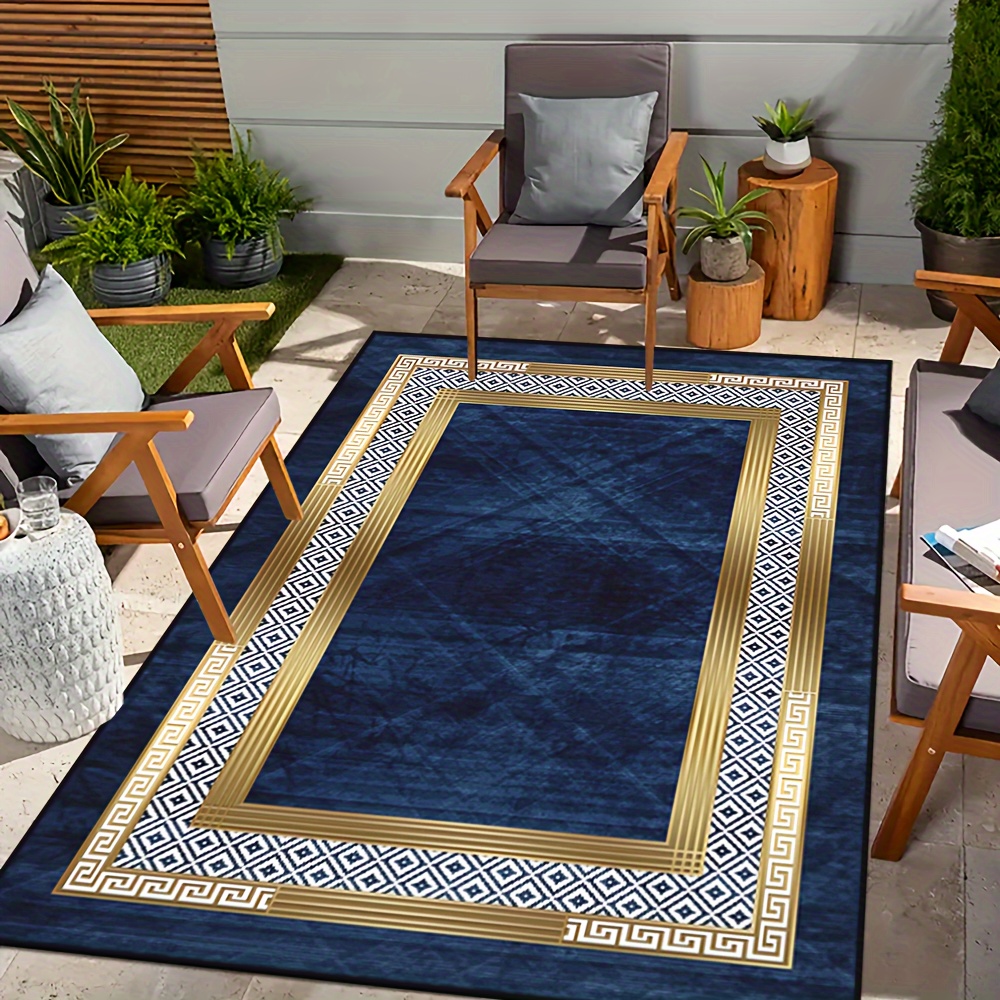 

Luxurious Faux Cashmere Area Rug - Blue, -clean, Large Indoor/outdoor Mat With Non-slip Backing, Stain-resistant, Machine Washable For Living Room, Balcony, And More