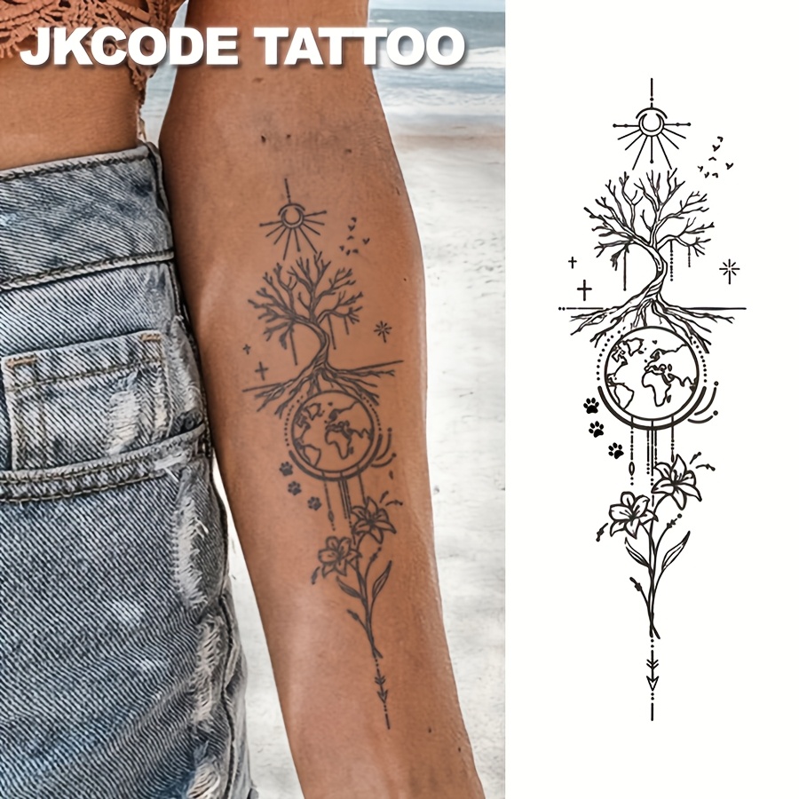 Herbal Tattoo Stickers Music Festival Cute Eco Theme Tattoo Tree Of Arm Band Tattoo Floral Sentence Elegant Style Cute Tattoo Fashion Girl Additions Women's Neck Shoulder Clavicle Waterpr