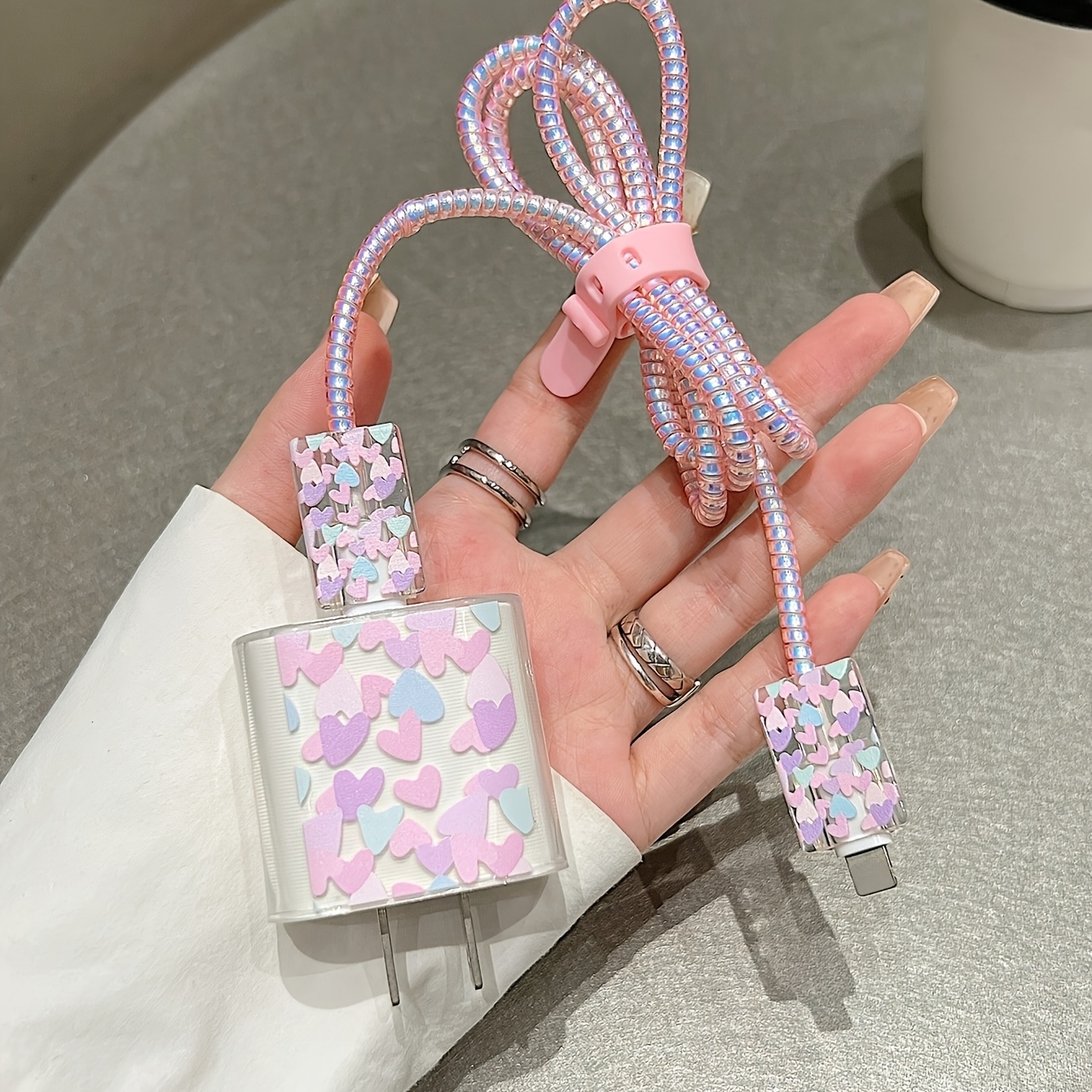 TEMU Juego de 5 piezas de protectores para cargador de , multicolor y adorables. correa para cable de carga y para cabezal de carga. Compatible con