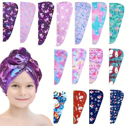 1/2 stuks Sneldrogende Haarhanddoek Wrap - Zachte Microvezel Haar Caps met Cartoon Patronen, Absorberende Badkamer Handdoeken voor Vrouwen &, Levendige Kleuren (Roze, Groen, Paars, Geel, Oranje, Rood, Bruin, Licht, Donker, Lichtgroen, Donkergroen, Lichtpaars)