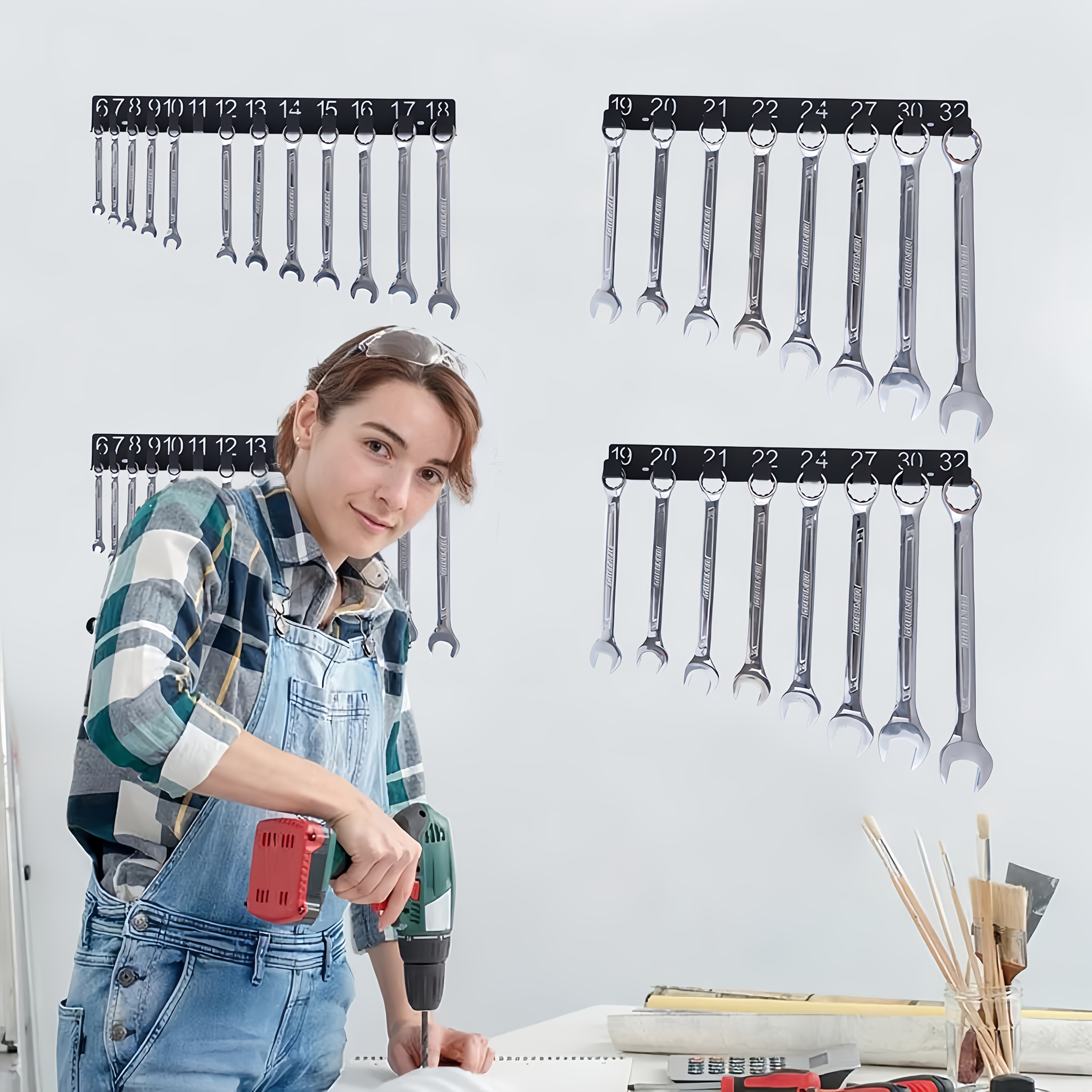 Black Metal Wrench Organizer - Sleek Wall-Mounted Storage Rack for Wrenches, Screws, And Bolts, Perfect Gift for Professional Mechanics, Drawer Included, Drawer Organizer | Sleek Metal Rack | Sturdy Metal Rack, Wrench Organizer for Wall