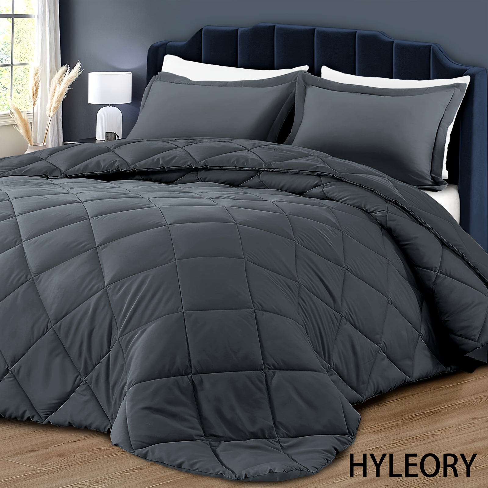 

Hyleory Comforter Set With Pillow Shams - Down Alternative Bed Comforters Bedding Sets For All Season - Lightweight - Machine Washable - Grey