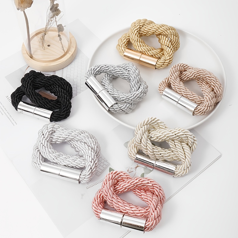 Magnetic Curtain Holdbacks with a Thick Braided Rope Twist Design, No Drilling Required, Sturdy Enough for Drapes, Perfect for a Modern Minimalist Look in Living Rooms, Bathrooms, And Bedrooms (Available in Sets of 2, 4, Or 6)