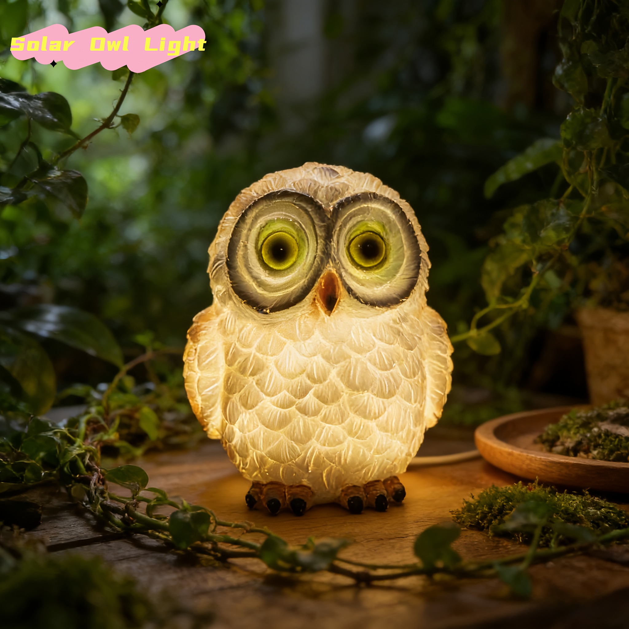 TEMU Owl Outdoor Light With Warm White Led Glow - Resin Owl Statue Lamp Suitable For Garden, Patio, Pathway, - Backup, Decorative Owl For Lawn, Yard,