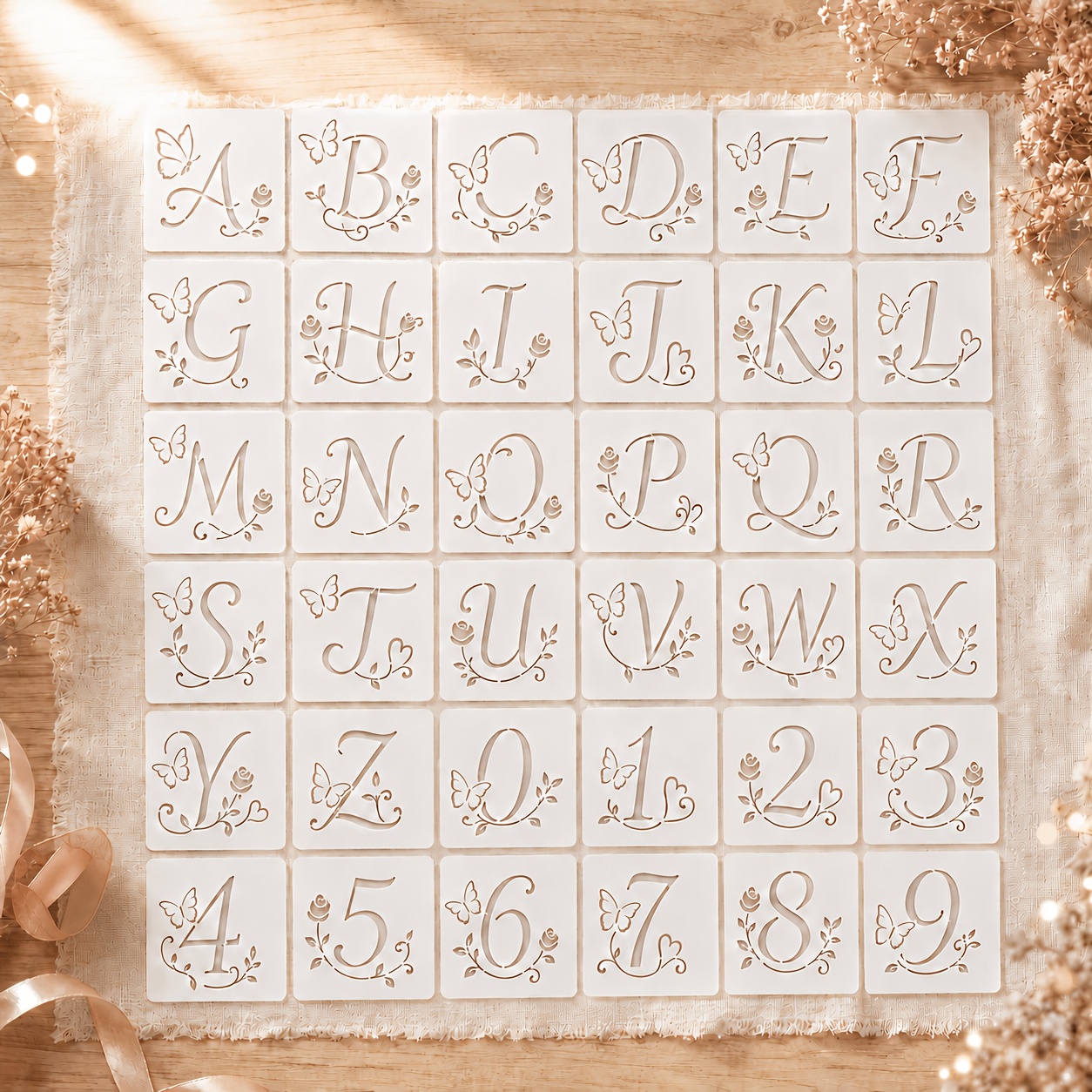 TEMU 36pcs Number Hollow Painting Templates, Milky White Pet Reusable Personalized Name Initial Spray Painting Decoration Tools