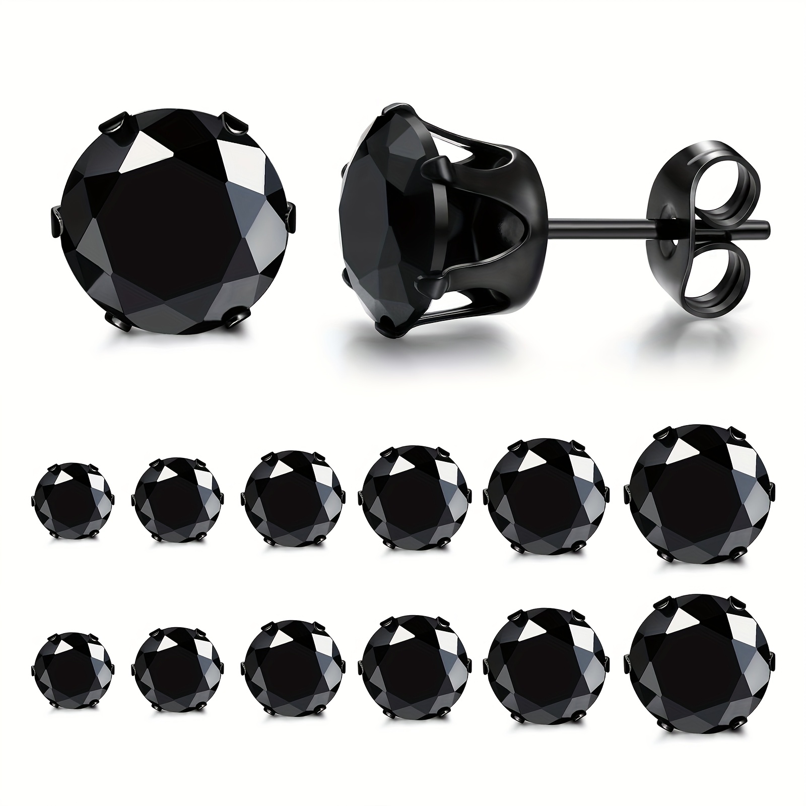 E-shop 12er Set minimalistische schwarze 304 316L Edelstahl Ohrringe 3mm-8mm, geeignet für Damen und Herren, für oder Party, als Geschenk für Freunde,