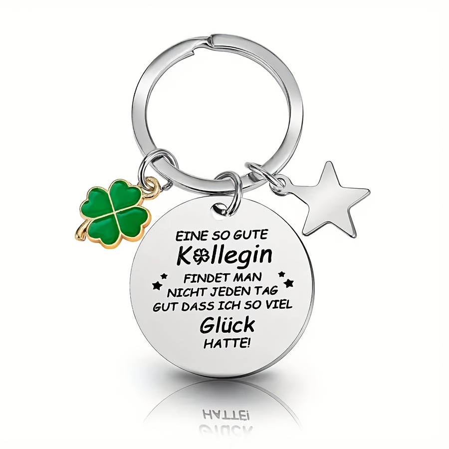 1pc Clover Five-pointed Star German Stainless Steel "eine So" Keychain Thank You Christmas Key Ring
