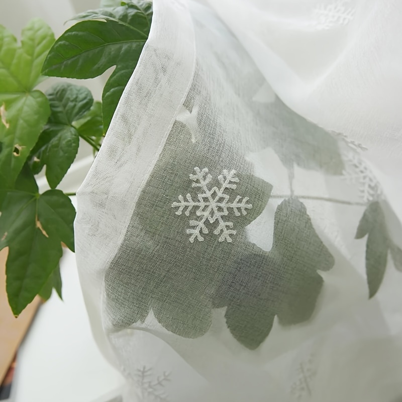 Image of 2-pack Christmas Home Decor, Modern White Romantic Large Snowflake Embroidered Sheer Curtains With Rod Pocket, For Living Room, Bedroom, Kitchen, Farmhouse B& Decor, 77gsm