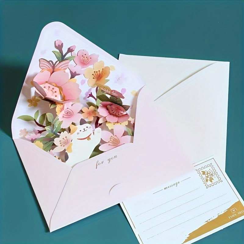 TEMU 1pc Flower Style Greeting Cards With Envelope, Creative 3d Greeting Cards Eid Mubarak