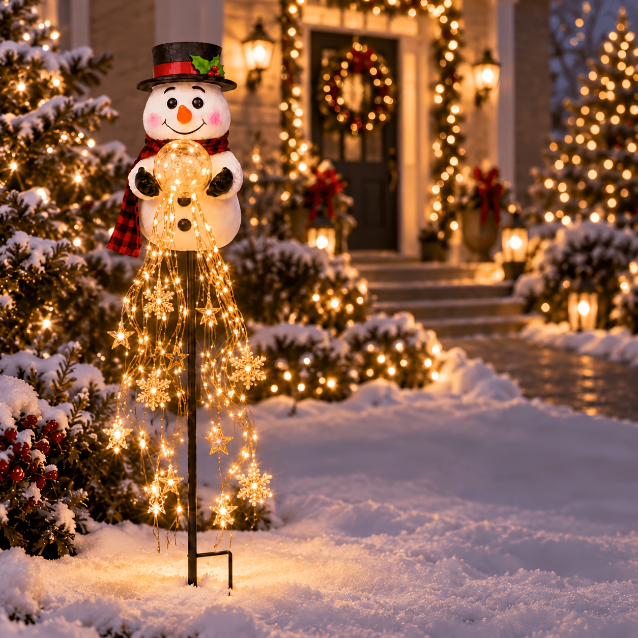 TEMU 1 Snowman Garden Pile, Led Stacked Star Snowflake String Lamp Decoration, Christmas Decoration, Used For Courtyard Lawn Terrace Walkway Front