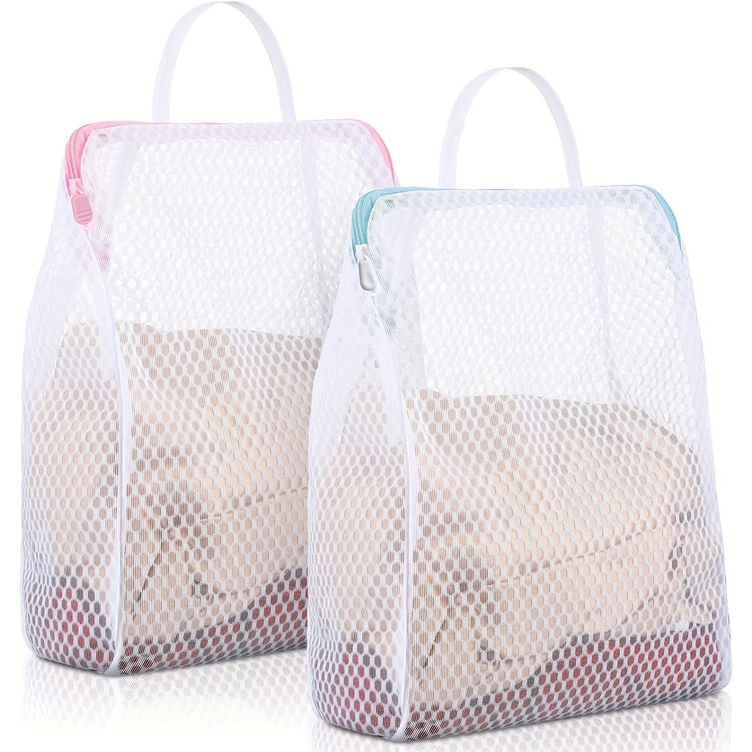 

2pcs Honeycomb Mesh Laundry Bag With Handle, 12 X 8 Inches, Delicate Bag For Washing Socks, Underwear, And Travel Clothing, Available In Pink And Blue
