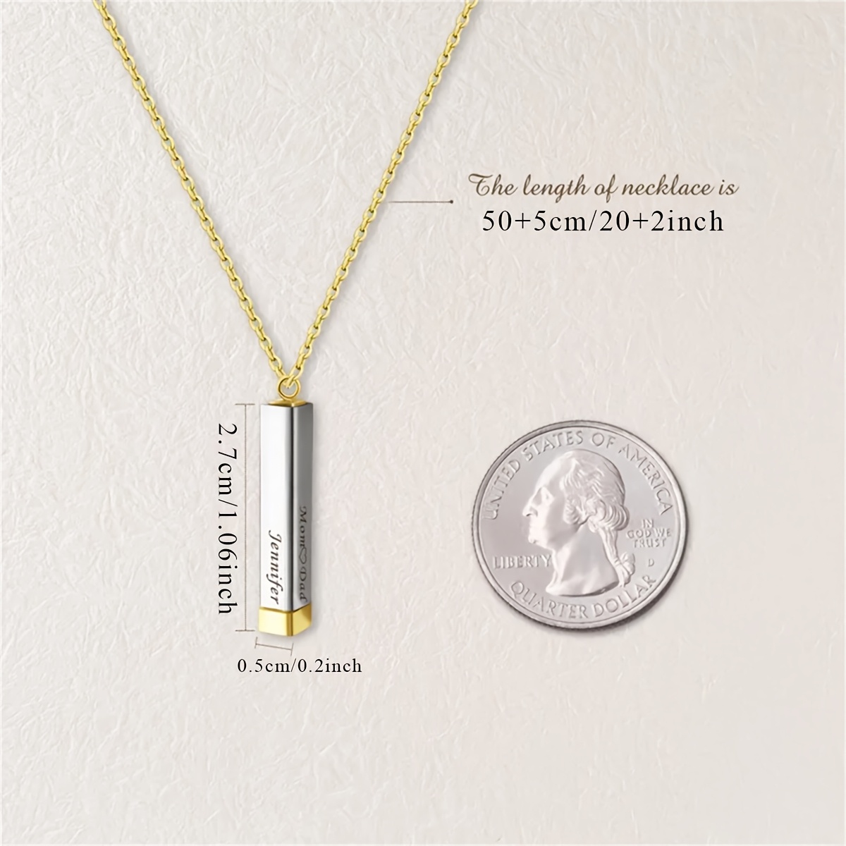 Customizable Square Column Necklace, Engravable Gift