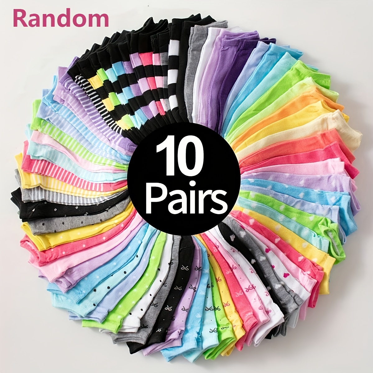 

10pcs Women's Soft & Comfy Ankle Socks In Vibrant - Gifts, Breathable Polyester