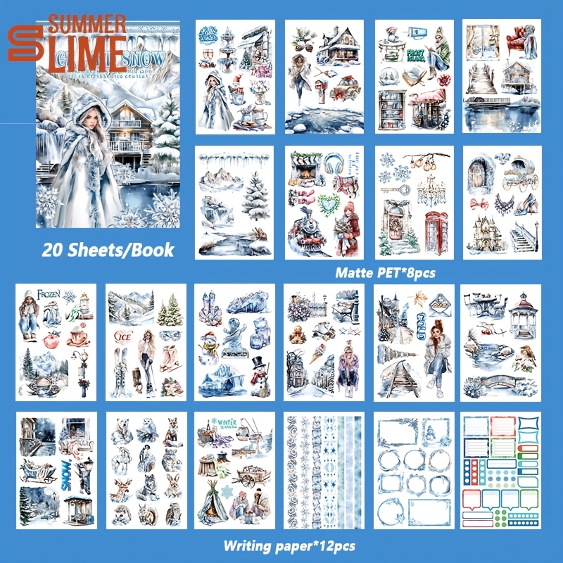 Image of 20sheets Ice And Snow Aesthetic Sticker Book Ice Queen Pre-cut Matte Pet Washi Stickers For Scrapbooking Journal Diary Decoration