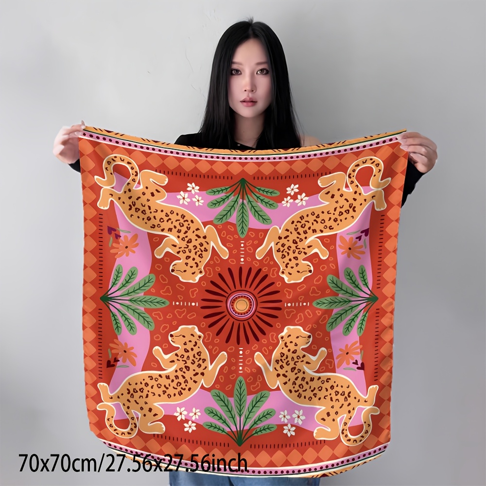 TEMU 1pc Of Tropical Floral Square Scarf, Outdoor, Soft, Elegant, Multi-functional Shawl, Durable Square Scarf, 50x50cm (19.68x19.68inch), 70x70cm