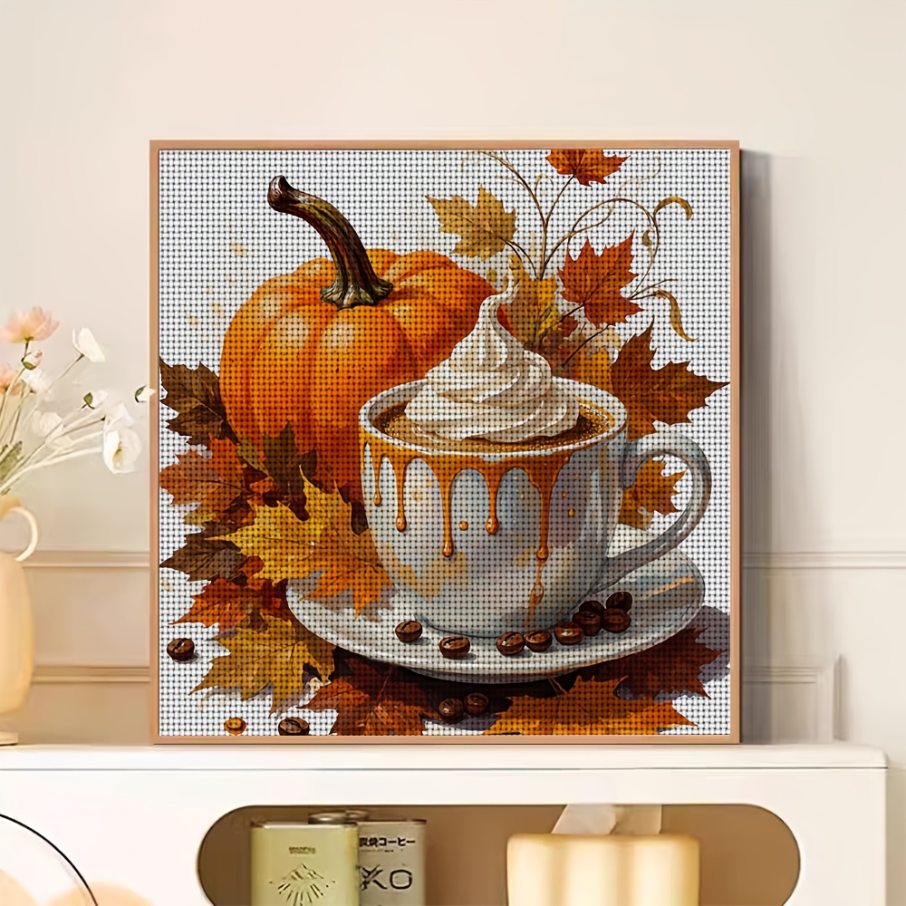 Frameless Cross-Stitch Printed Kit 'Cream Coffee with Pumpkin'