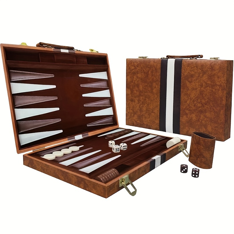 

Jeu de Backgammon Deluxe 15" pour Adultes - Étui en Similicuir de Qualité Supérieure, Jeu de Société Pliable avec Guide de &