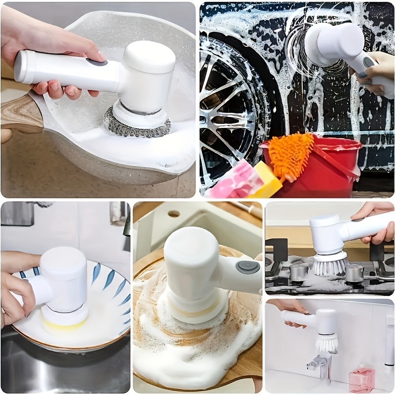 rechargeable electric cleaning brush set with 5 heads versatile multi functional handheld scrubber with usb charging medium firmness for bathroom kitchen bedroom living room toilet home cleaning tool kit with grip handle details 2