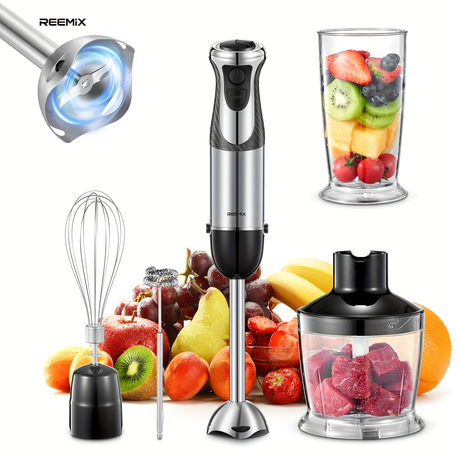 TEMU Hand Blender 1000w, Electric Stick Blender, Copper Motor Stainless Steel Blender Mixer With Turbo Mode, Baby Food Blender With Mixing Beaker,