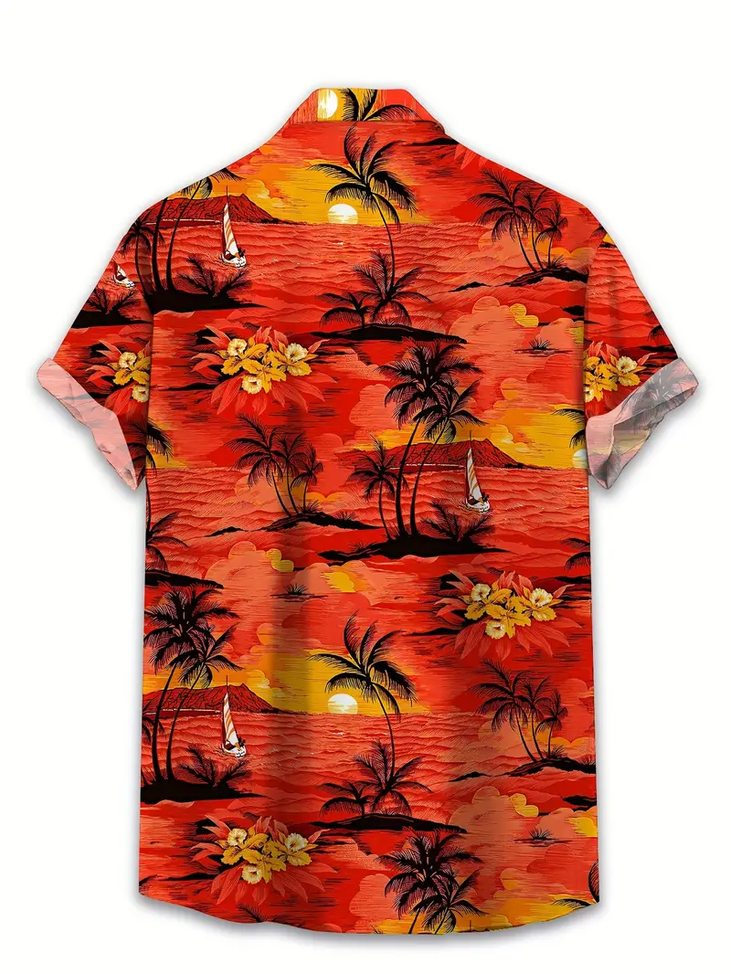 Chemise Hawaienne Homme Manches Courtes Boutonnée Grande Taille - Chemisette Été Légère Col Mao