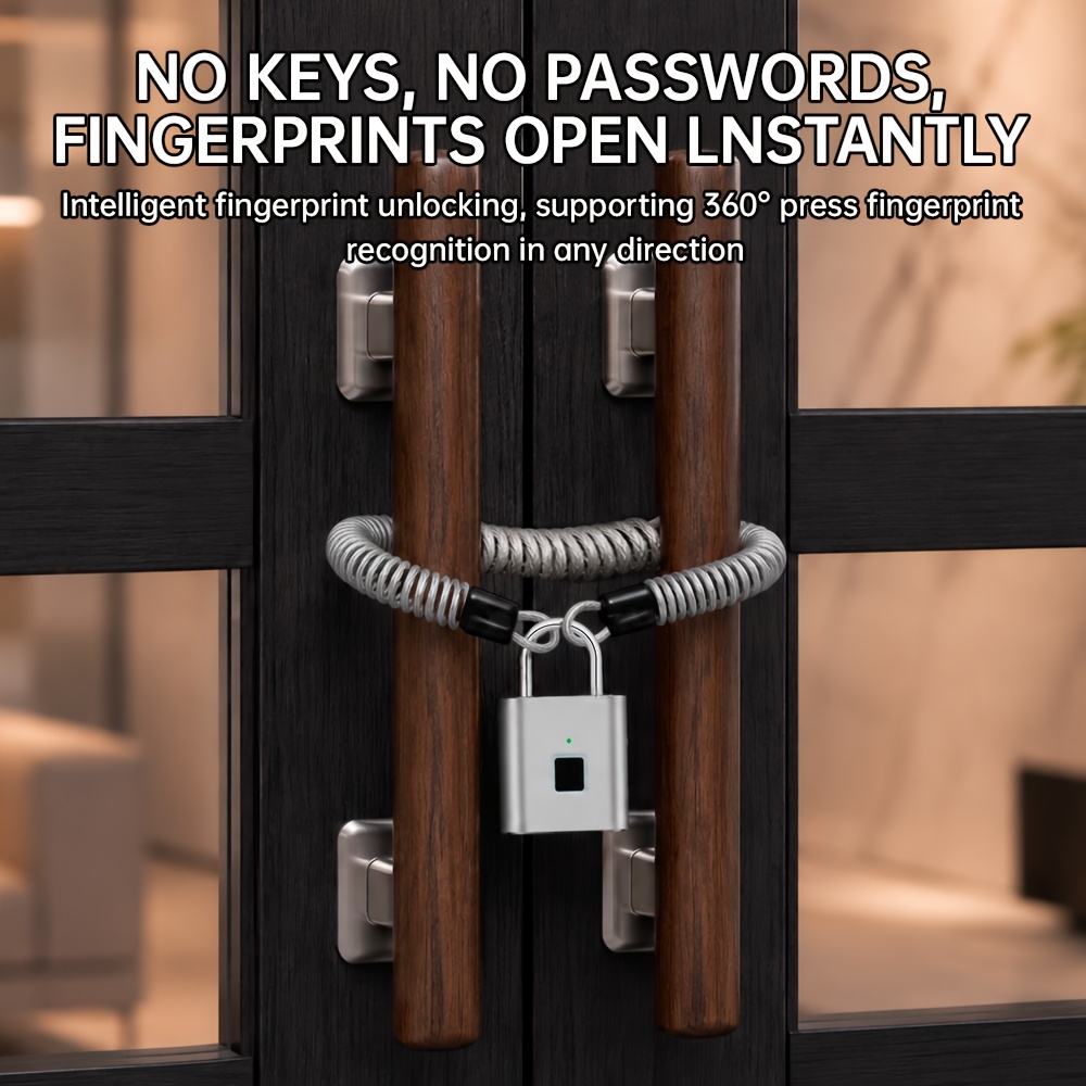 Smart Fingerprint Lock with Retractable Rope, 2pcs