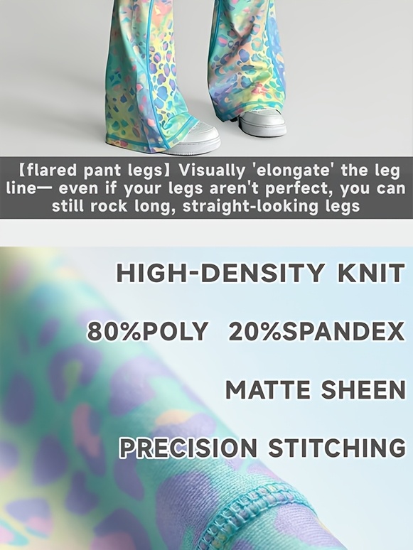 Leggings de yoga de tiro alto para mujer con control de abdomen y efecto levantacola, tipo campana y pierna estrecha - Estampado de leopardo degradado, suaves y elásticos para entrenamiento, adecuados para gimnasio, correr, atuendo casual, pantalones tipo campana no transparentes con bolsillos para