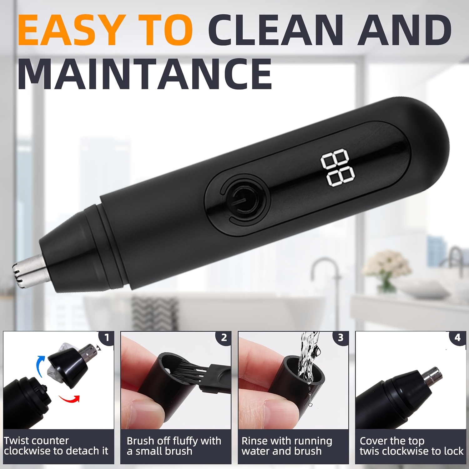 1pc electric nose hair trimmer usb rechargeable ear and nose hair clippers facial hair trimmer for eyebrows and body portable design with neck brush plastic material 500mah lithium battery Product details 3