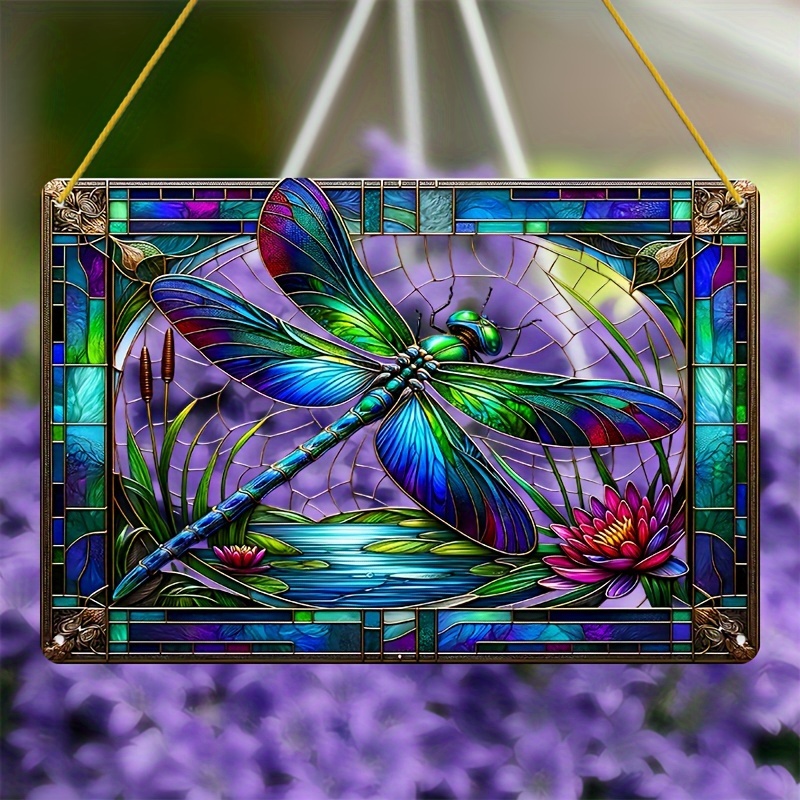 

Dragonfly Stained Glass Suncatcher For Windows - 12x8 Inch Acrylic Decorative Window Hanging, Animal Theme Housewarming Gift, Vibrant Sun Catcher For Home, Room, Garden, Bar & Summer Decor - Pack Of 1