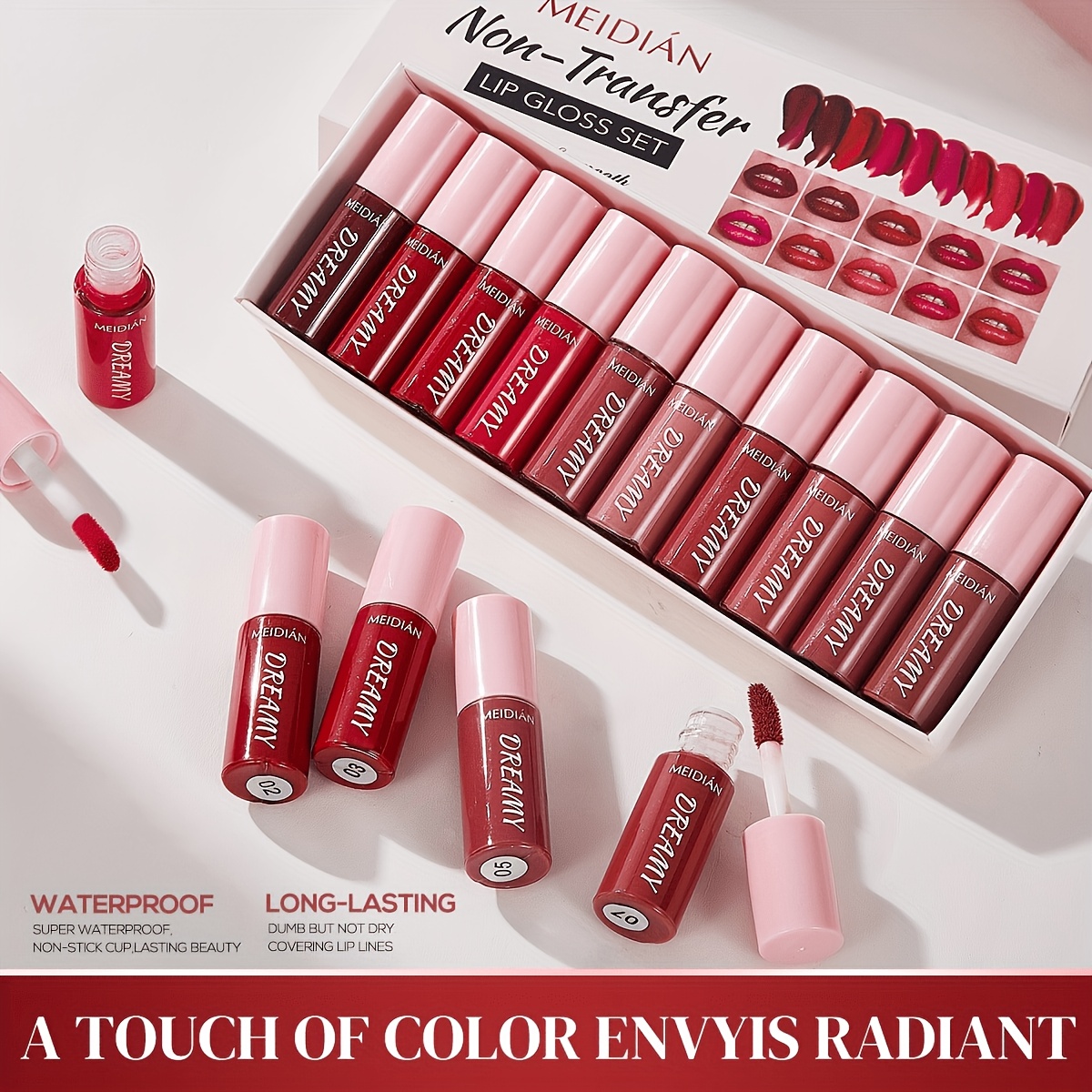 set de 10  s labiales dream, coloración de superficie de larga duración, no   ni se decolora,   labial   a prueba de agua     decolora,  , miel labial