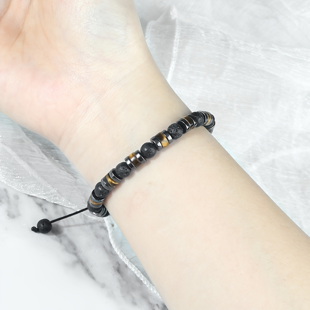 Punk-Style Woven Bead Bracelet with Tiger's Eye Spacers