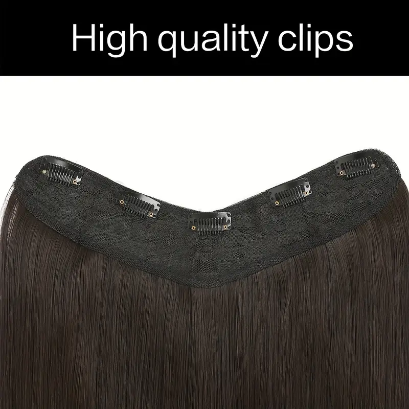 clip-in hair extensions v-shaped brown 60.96 cm long straight hair heat resistant fiber synthetic hairpiece for women girls use details 2