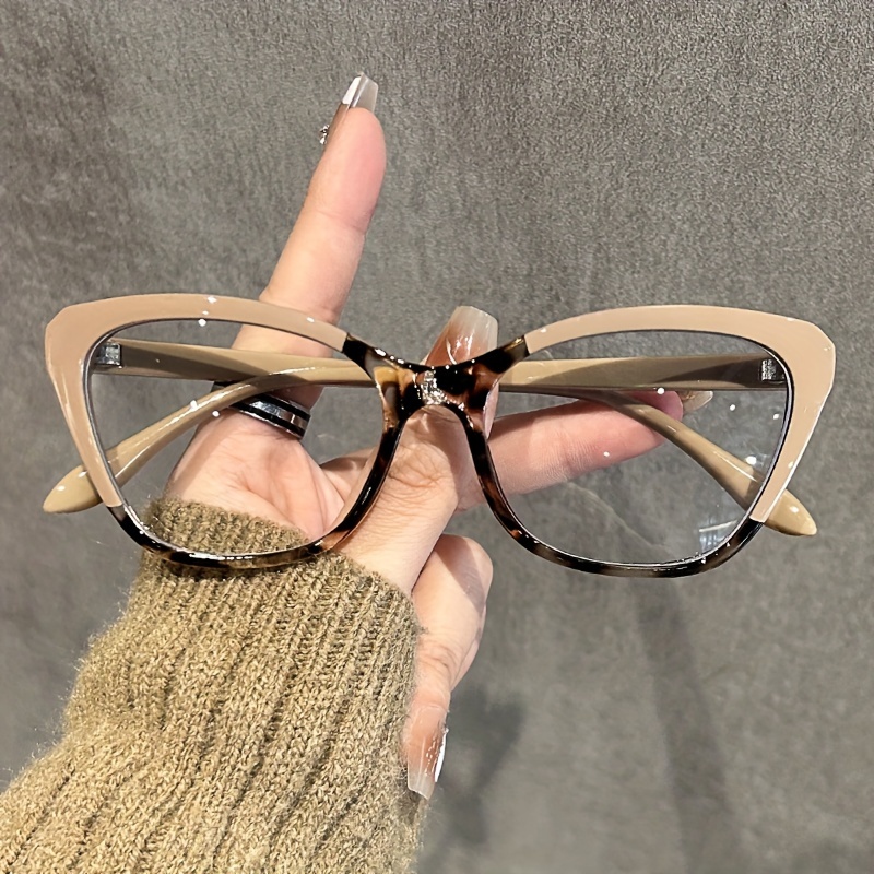 TEMU Cat Eye Color Block Frame Clear Lens Computer Glasses Spectacles For Women Computer Spectacles