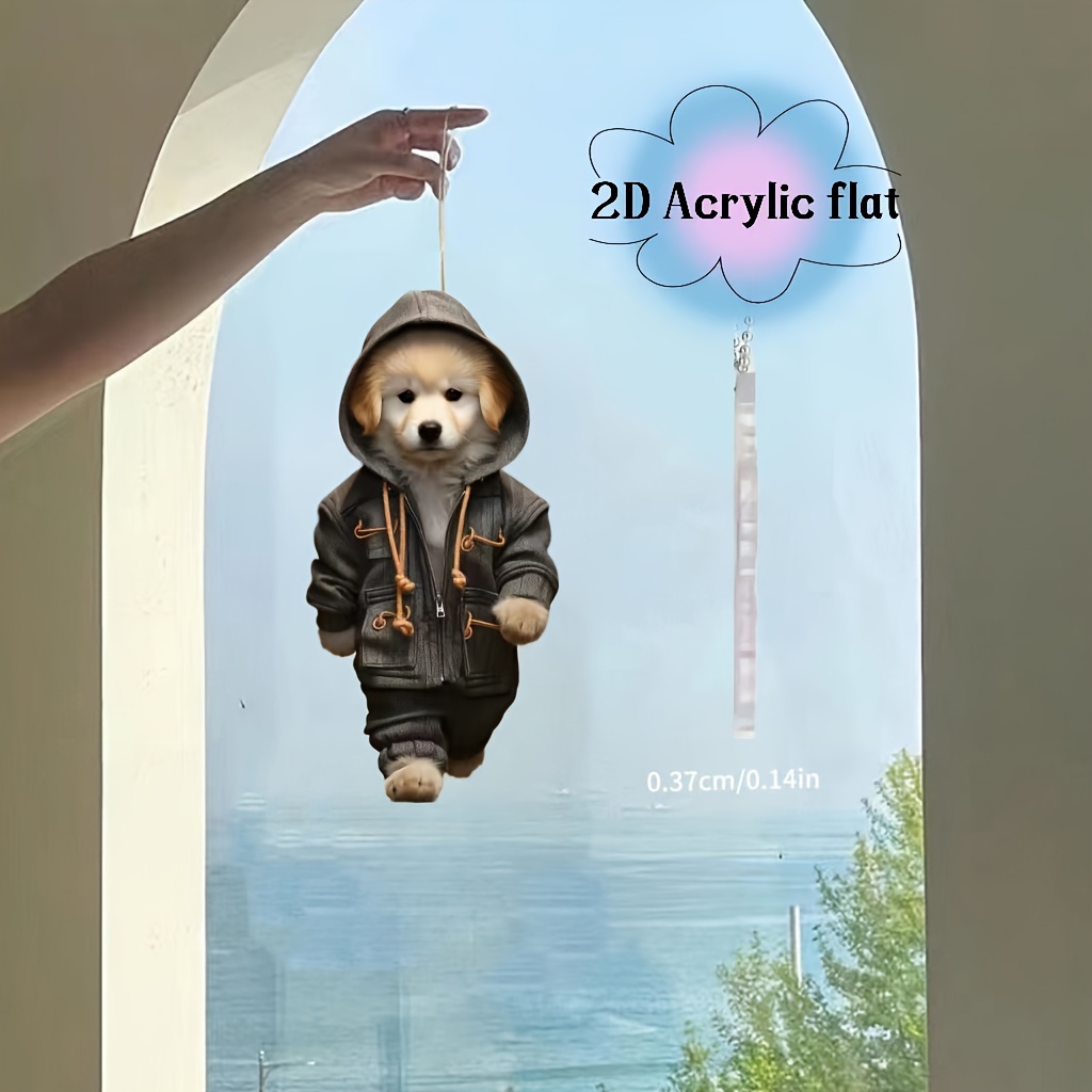 

1pc 2d Acrylic Small Golden Retriever, Animal Model Statue Car Interior Decoration, Super Cool Model Golden Retriever Car Rearview Mirror Pendant, Bag Pendant Small Gift