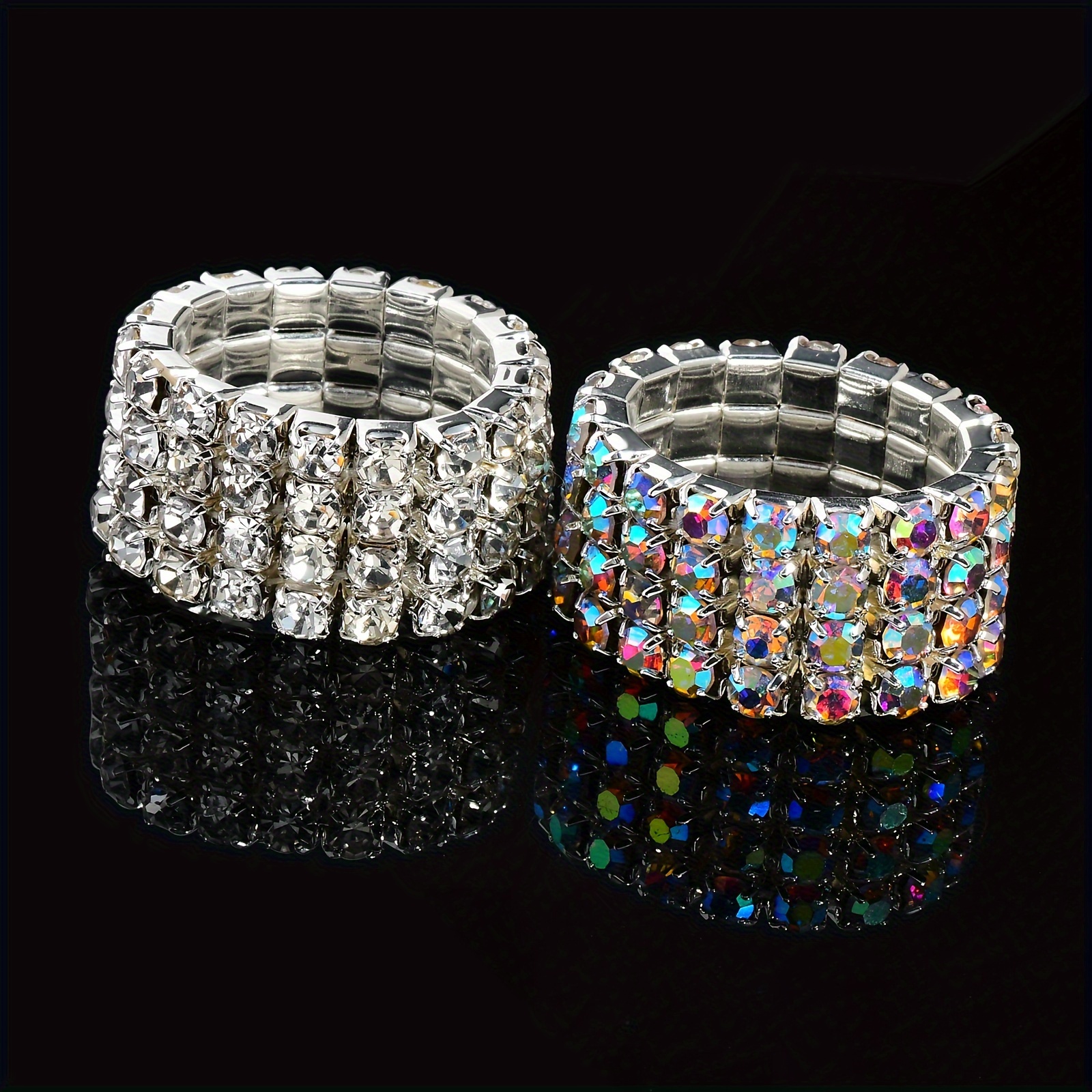 1 simple and versatile 4 row   ring stretchable finger ring   encrusted womens ring