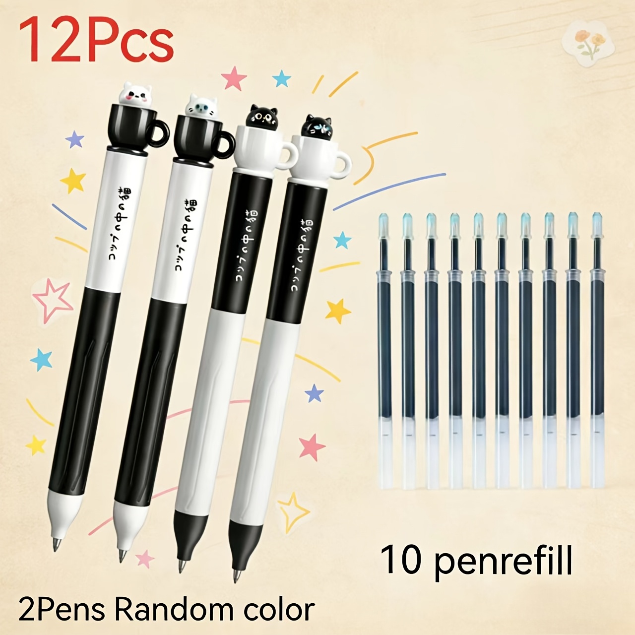 TEMU 12pcs Set (random 2pcs Pens And 10pcs Refills) Rotating Neutral Pens, Idea Pocket Pens, 0.5mm Quick- Pens, Good-looking And Affordable