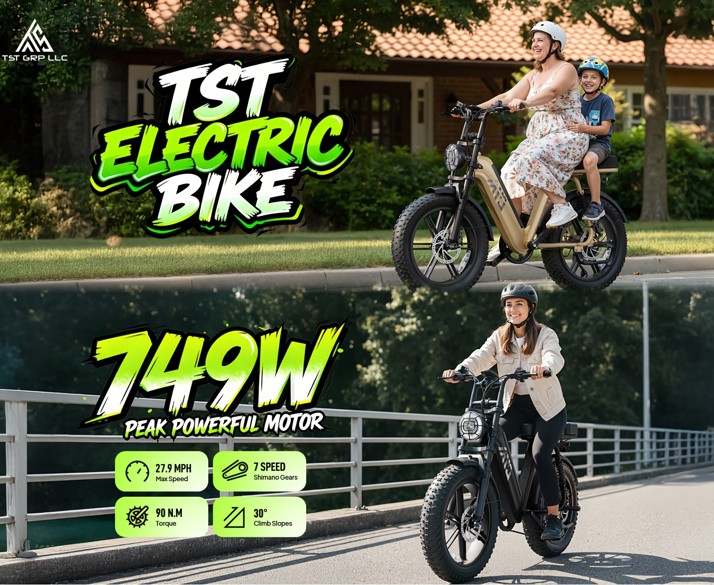 Electric Bike For Adults, 749W Peak Motor Ebike With 48V 15Ah Built-in Battery, 60 Miles Range 27.9 MPH Electric Bike, 20